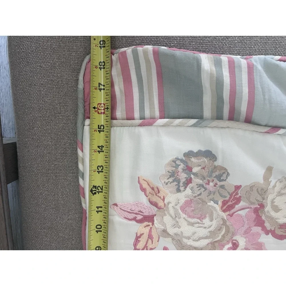 Waverly Spring Bling Farmhouse Floral Embroidered  Pillow Cover Accent Stripe